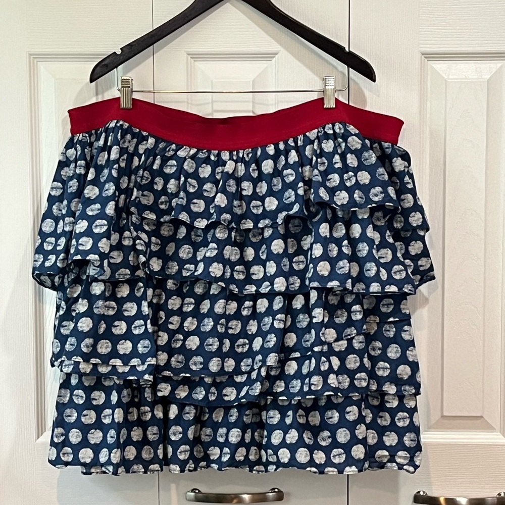 Lane Bryant Blue with White Polka Dot Ruffle Skirt 26/28